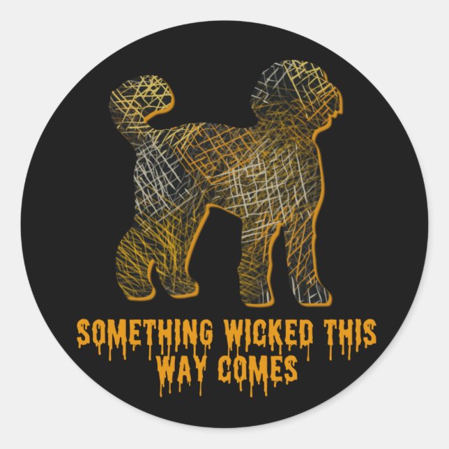 Sticker Rond Labradoodle Chien Silhouette Amusant Halloween (Devant)