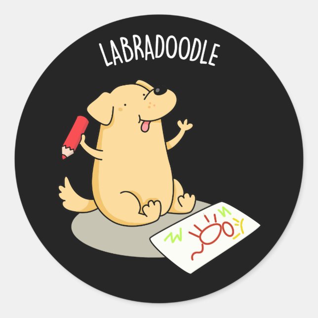 Sticker Rond Labradoodle Funny Labrador Chien Pun Dark BG (Devant)