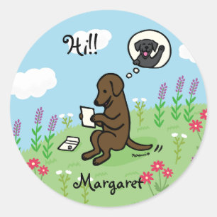 Sticker Rond Labrador au chocolat et lettre d'un ami