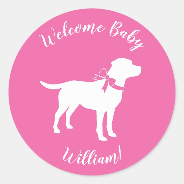 Sticker Rond Labrador Chien Baby shower Rose Girl Lab (Devant)