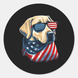Sticker Rond Labrador Jaune avec drapeau américain Patriotique 