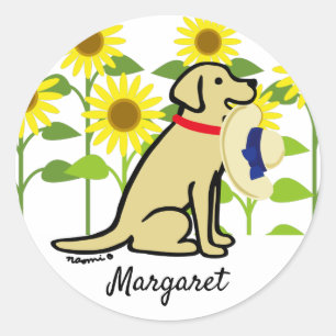 Sticker Rond Labrador jaune et tournesols été