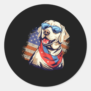 Sticker Rond Labrador jaune modèle 4 juillet chien patriotique