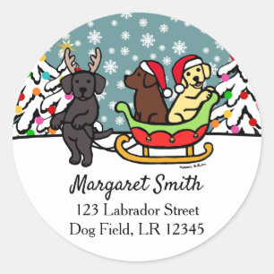 Sticker Rond Labrador Puppies Sleigh Christmas Retours Adresse