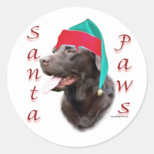 Sticker Rond Labrador Retriever (choc) Père Noël Paws