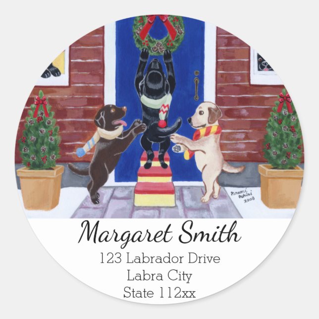 Sticker Rond Labrador Retriever Christmas Fun Adresse de retour (Devant)