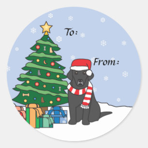 Sticker Rond Labrador retriever et arbre de Noël
