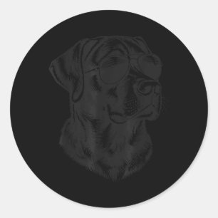 Sticker Rond Labrador Retriever Lab noir portant des lunettes d
