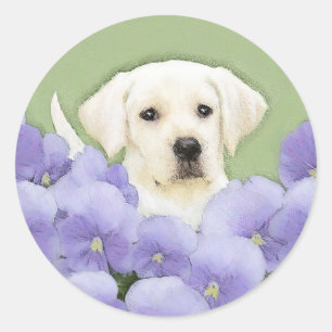 Sticker Rond Labrador Retriever Puppy Painting Original Chien A