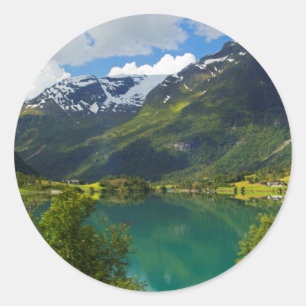 Sticker Rond Lac Floen pittoresque, Norvège