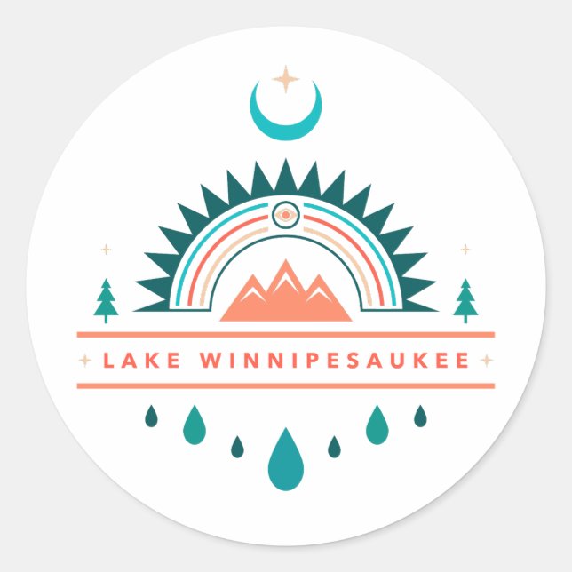 Sticker Rond lac winnipesaukee nouveau hampshire boho arc-en-ci (Devant)