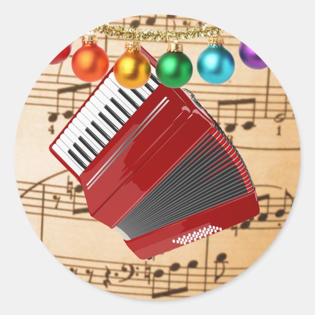 Sticker Rond L'Accordéon Rouge, Le Design De Noël, (Devant)
