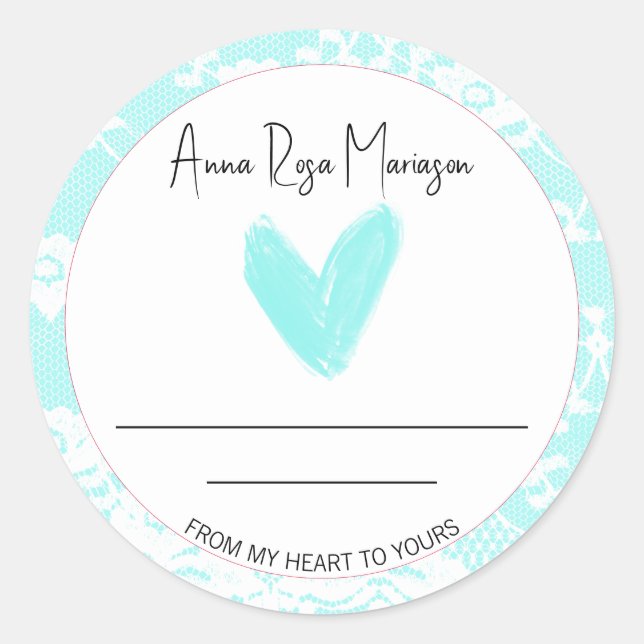 Sticker Rond *~* Lace AP30 AQUA Coeur Générique Maison (Devant)
