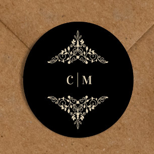 Sticker Rond Lace d'or Romantique Monogramme Initiales Mariages