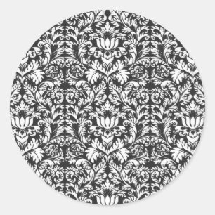 Sticker Rond Lace noir blanc Damas Brocade