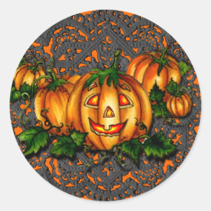 Sticker Rond LACE NOIRE, PATCH CITROUILLE par SHARON SHARPE