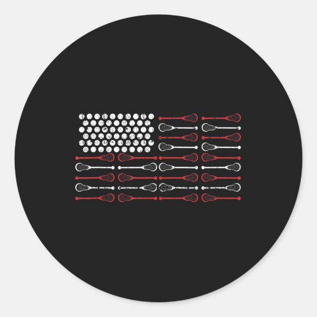 Sticker Rond Lacrosse American Flag Lax Maman design (Devant)