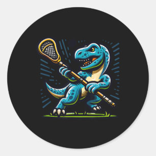Sticker Rond Lacrosse Dinosaure Sport Tendance Rétro Drôle Pour