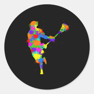 Sticker Rond Lacrosse Joueur Enfants Garçons Jeunesse