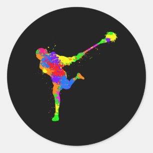 Sticker Rond Lacrosse Joueur Garçons Enfants Jeunes