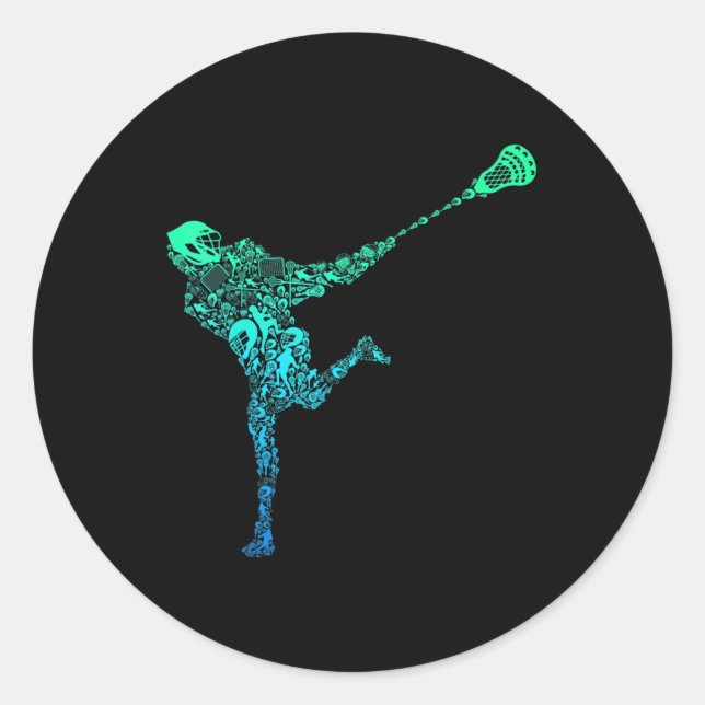 Sticker Rond Lacrosse Joueur Jeunes Hommes Enfants Garçons (Devant)