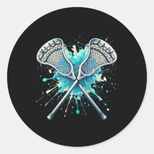 Sticker Rond Lacrosse Joueur Splash Sticks Croisés Lacrosse Gar