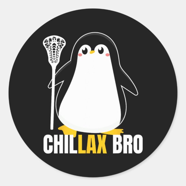 Sticker Rond Lacrosse Penguin Funny Lax Team Lacrosse Noël (Devant)