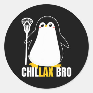 Sticker Rond Lacrosse Penguin Funny Lax Team Lacrosse Noël