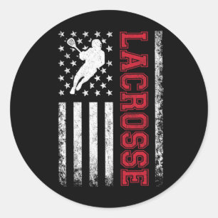 Sticker Rond Lacrosse Usa Drapeau Lax Chemise Hommes Femmes Gar