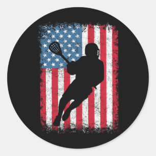 Sticker Rond Lacrosse Usa Drapeau Lax Chemise Hommes Femmes Gar