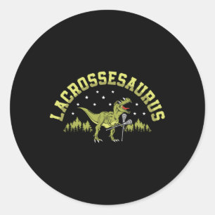 Sticker Rond Lacrossesaurus Joueur de Crosse Amateur de Lax Spo