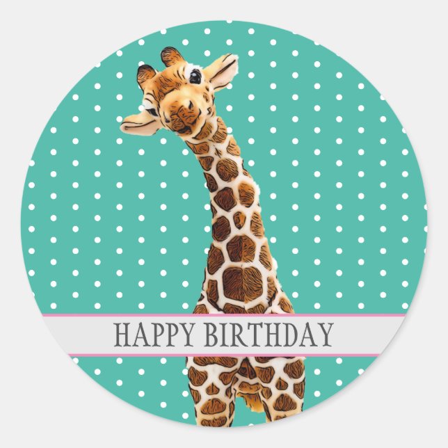 Sticker Rond L'adorable Giraffe Kid's Happy Birthday Animal Cut (Devant)