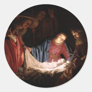 Sticker Rond L'Adoration des Bergers par Honthorst