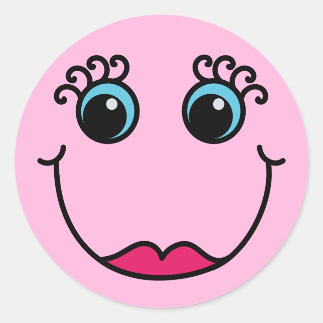 Sticker Rond Lady Emoji Face Rose (Devant)