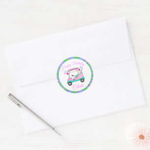 Sticker Rond Lady Golf Thème Joyeux Anniversaire