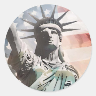 Sticker Rond Lady Liberty et le drapeau américain