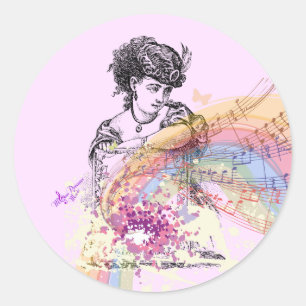 Sticker Rond Lady victorienne JolieRoseMusiqueCouleurStickers