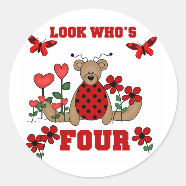 Sticker Rond Ladybug Bear 4th Birthday Tshirts et cadeaux (Devant)