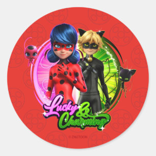 Sticker Rond Ladybug & Cat Noir Lucky & Charming