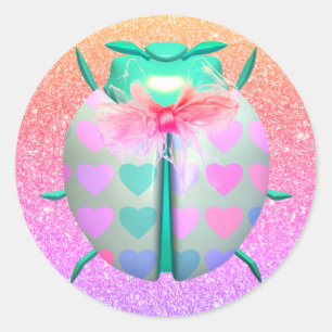 Sticker Rond Ladybug coeur mignon parties scintillant look pink