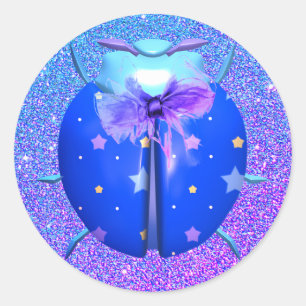 Sticker Rond Ladybug star parties scintillant mignonne look ble