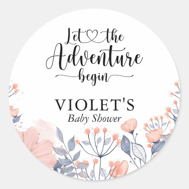 Sticker Rond Laisser Aventure Commencer Baby shower violet bleu (Devant)