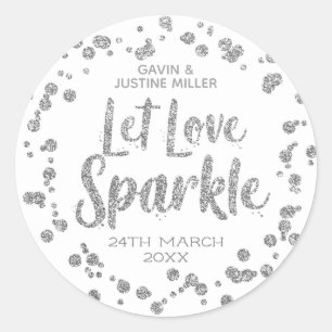 Sticker Rond Laisser L'Amour Étinceler Confetti Argent Sur Mari