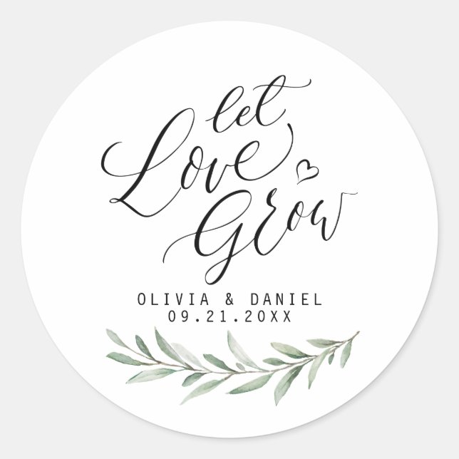 Sticker Rond "Laisser l'amour grandir" calligraphie moderne ver (Devant)