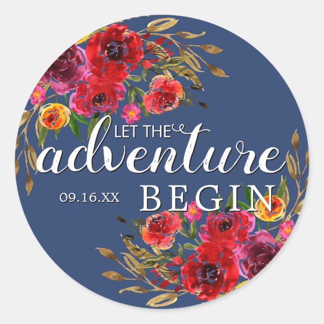 Sticker Rond Laisser l'aventure commencer Floral w Date (Devant)