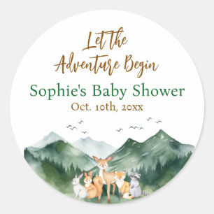 Sticker Rond Laisser l'aventure commencer le Baby shower forest