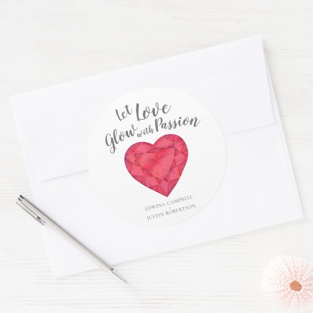 Sticker Rond Laissez l'amour briller avec passion ruby aquarell (Enveloppe)
