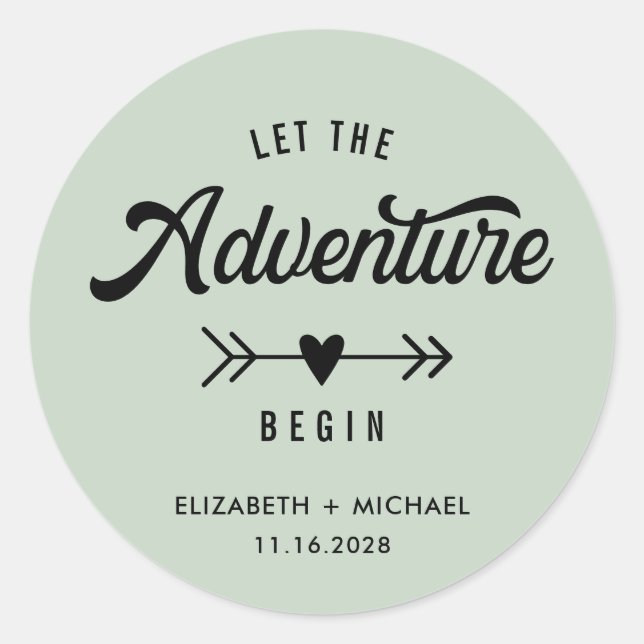Sticker Rond Laissez L'Aventure Commencer Sage Green Mariage (Devant)