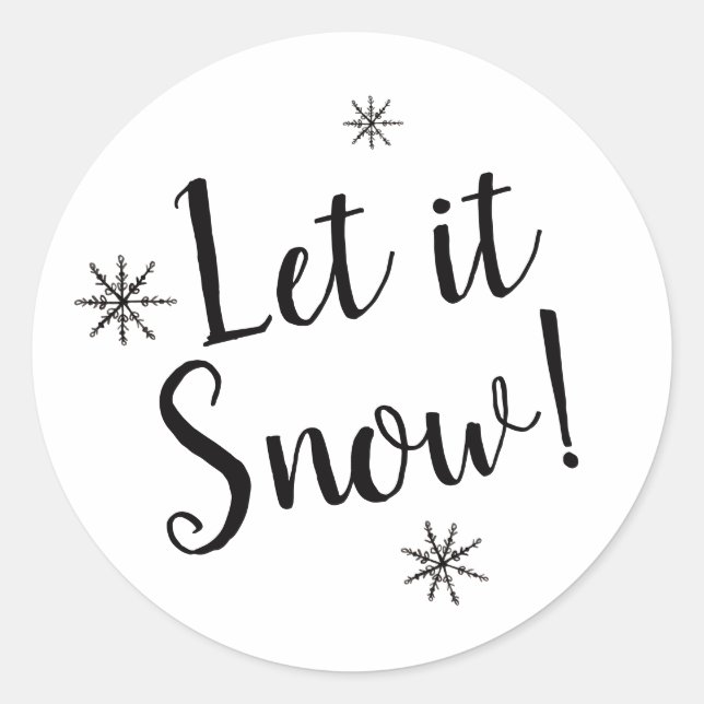 Sticker Rond Laissez Neiger Flocon de Neige Noir et Blanc (Devant)