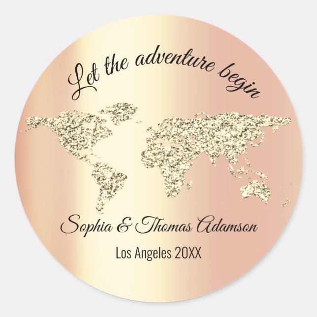Sticker Rond Laissons l'aventure commencer le Monde Mariage Gol (Devant)